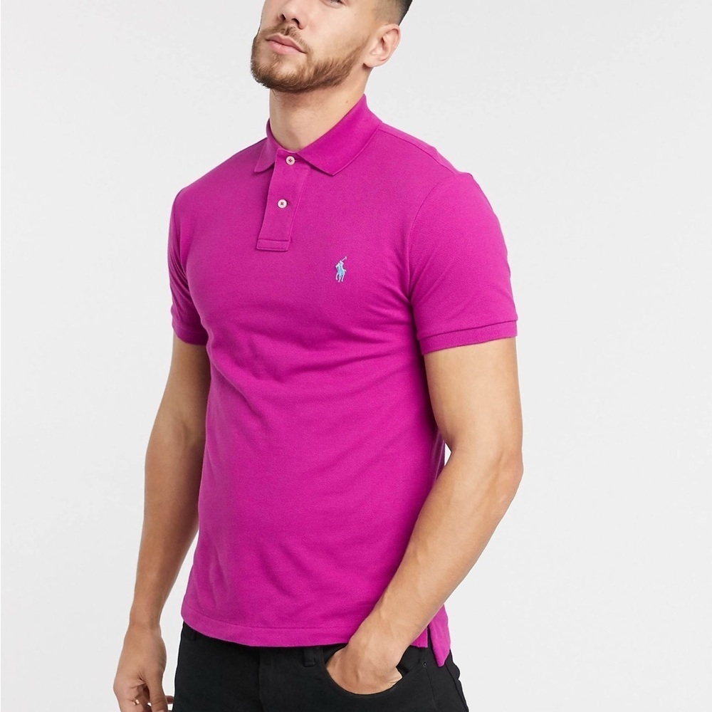 NWOT Polo Ralph Lauren Logo player Pima SS polo slim fit in Aruba Pink Sz S
